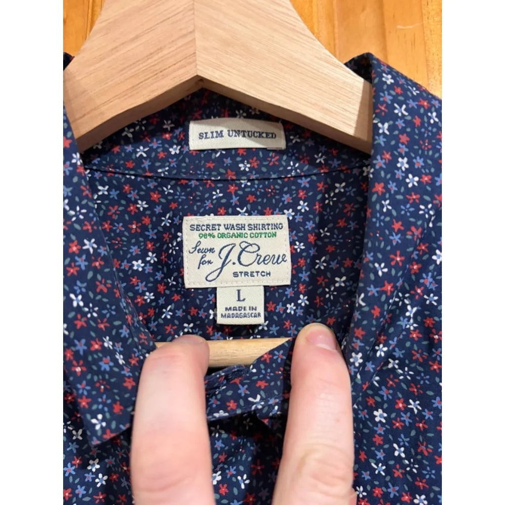 J.Crew Secret Wash Slim Untucked Floral Button Down Shirt L Organic Cotton Stret